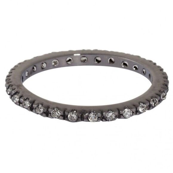 NWOT New Lisa Freede Laser Cut Eternity Gunmetal Band Ring w/Rhinestones Sz 3 - Picture 1 of 5